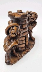 Vintage Folk Art Pottery Men Playing Music Pen holder Figurine Sculpture