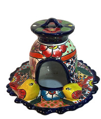 Lrge 11” Mexican Pottery Talavera Pottery “Love Birds” Hanging Bird House Feeder