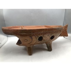 Vintage Terra Cotta Glaze Red Clay Fish Shape Tabletop Warmer w/Defect READ NOTE