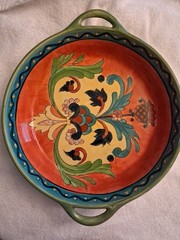 Talavera Pottery Large Handled Bowl 15”round X 2.5 In Deep Collectibles