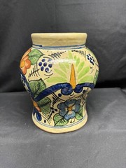 A Beautiful Vintage MCM Signed Casai Mexico 8” Pottery Vase Hand Painted