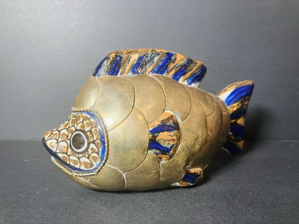 Tonala Brass Ceramic Armored FISH Vintage