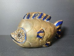 Tonala Brass Ceramic Armored FISH Vintage
