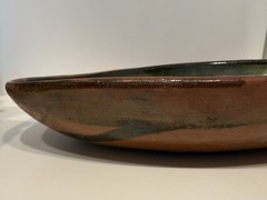 Mid Century Michoacan Patamban Pottery Charger Plate Green Brown Glaze 12.5″