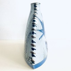 Ceramic Vase 8″ Bird Butterfly Flowers MCM Blue Mid-Century Mexican Garden Art