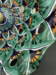 Hand Crafted Mexican Art Pottery Lamp Shade Blues Greens Talavera ? 9″ d x 4″