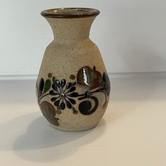 Vintage Tonala Bud Vase Mexican Folk Art Pottery Floral Sandstone Signed