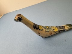 Mexican Hand-painted Tonala Pottery Long Neck Bird Gray Blue Figurine Signed