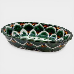 Talavera Camacho Mexico Lead Free Oval Dish 7.5″ Hand Painted Green Bowl