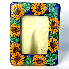 Mexican Talavera Hand-Painted Tabletop Picture Frame Sunflowers 5.5″ X 7.5″