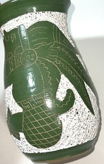 VTG Aztec Mayan Mexican Warrior Handcrafted Folk Art Pottery Clay Vase Green 7″