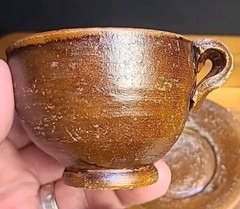 Set Of 4 Vintage Mexican Red Clay Cup and Saucer- Handcrafted Mexico