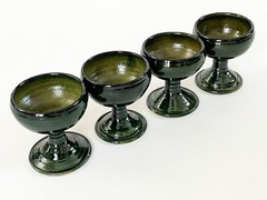 4 MEXICO OAXACA FOLK ART LOZA VERDE GREEN GLAZED CERAMIC MEZCAL COPITA CUP GLASS