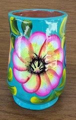 Hand-Painted Mexican Folk Art Vase – Turquoise Floral – Textured Ceramic Decor