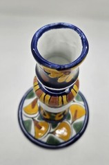 Talavera Mexican Pottery Tall Single Candle Holder Signed T. Ruth Mex.