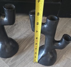 Pair Barro Candle Holders Oazaca Mexican Black Clay Folk Art Pottery Mexico