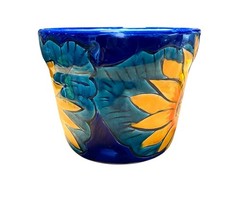 Mexican Sunflower Flower Pot Planter Folk Art Pottery Handmade Talavera Small