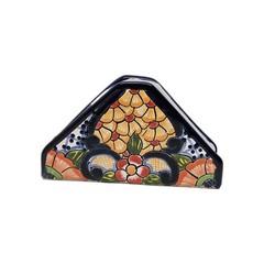 Handmade Authentic Mexican Talavera Ceramic Napkins Holder Vibrant Floral Patter