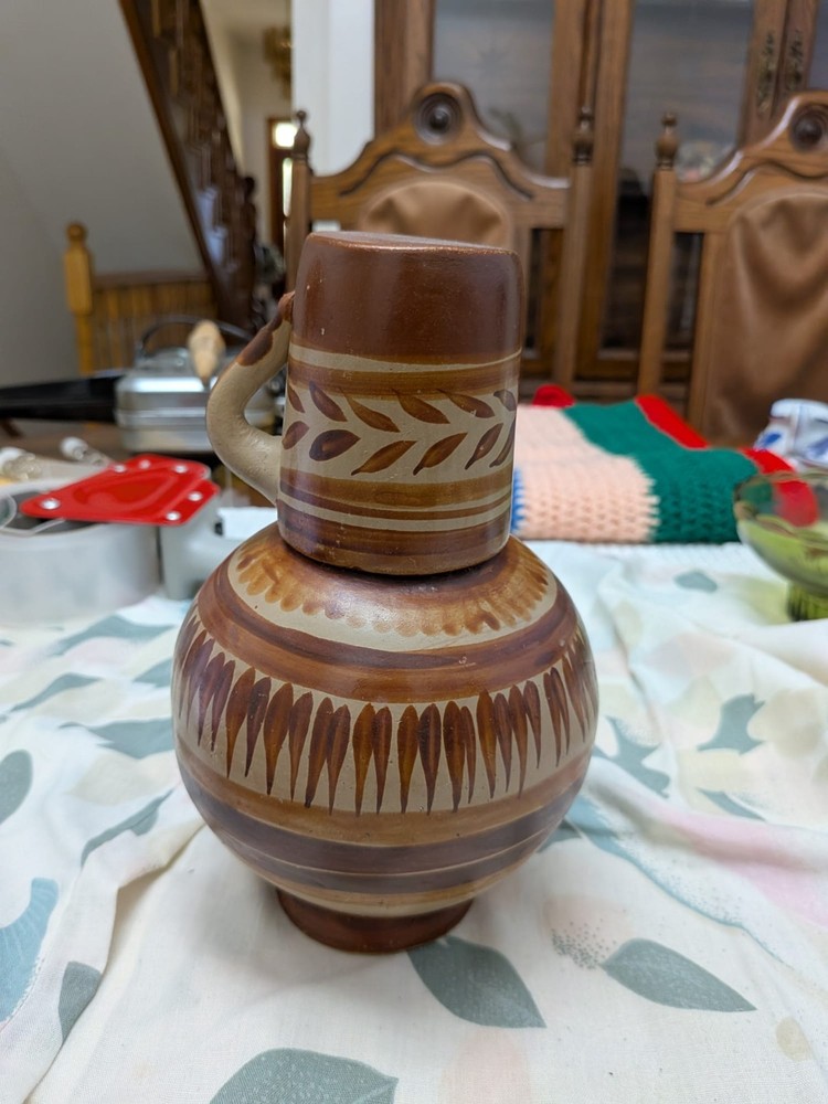 Classic Mexican Carafe/Decanter/Jug and Natural Clay Mug