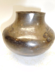 Pre-Columbian Dark Tan w/Black Decorations Glazed Pottery Narrow Neck Bowl