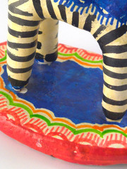 Vintage Mexican Folk Art Candle Holder Handmade Zebra Birds Clay Pottery