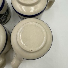Set Of 4 Talavera Mexican Studio Folk Art Pottery Mugs Saucer Cobalt Blue Floral