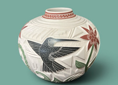 Mata Ortiz Pottery Martin Olivas Quintana White clay Olla Vase Jar Art Mexican
