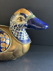 Vtg Mexico Tonala Mexican Folk Art Sergio Bustamanta Style Mallard Duck 8” Brass