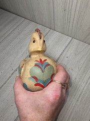 Vintage Hand Painted Chicken Folk Art Cottagecore Primitive Chick Hen Heart Read