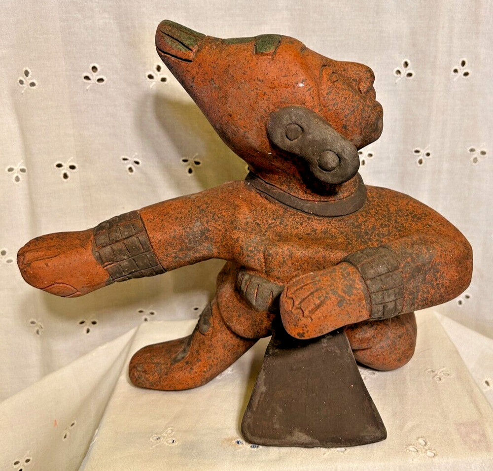 PRE COLUMBIAN MAYAN ARTIFACT LARGE CLAY POTTERY MONARCH KING SATUTE ESTATE