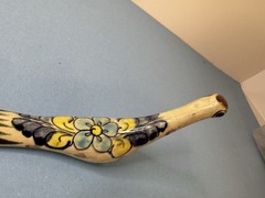 Mexican Hand-painted Tonala Pottery Long Neck Bird Gray Blue Figurine Signed