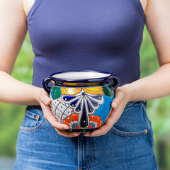 Set of 2 7-Inch Talavera Planters – Colorful Mexican Ceramic Flower Pots