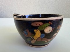 Vintage Mexican Tlaquepaque black cup w/white donkey 3 1/2″ diam.