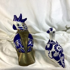 LOT of 2 Mexico Brass & Pottery QUAIL Bird Sculpture Figurines Mexican Art