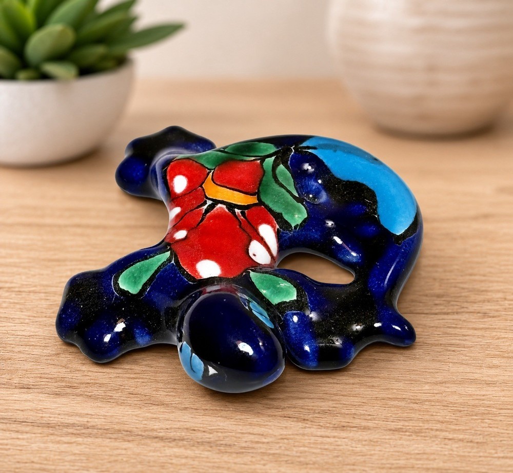 Handmade Talavera Ceramic Gecko Lizard Figurine Mexico Folk Art 2.5″ Colorful
