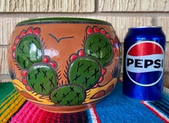Lg Mexican Ceramic Flower Cactus Pot Planter Folk Art Pottery Handmade Talavera