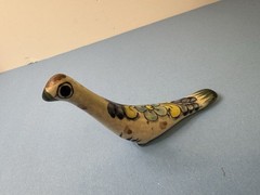 Mexican Hand-painted Tonala Pottery Long Neck Bird Gray Blue Figurine Signed