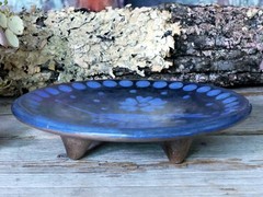 Blue Hummingbird Tripod Clay Plate Handmade Michoacán Mexico Folk Art Small Sz