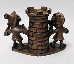 Vintage Folk Art Pottery Men Playing Music Pen holder Figurine Sculpture