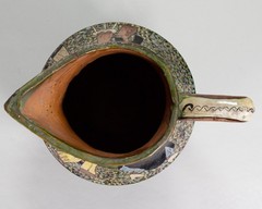 A Major C.1930 Tlaquepaque Mexican Green Pottery Pitcher – Dance/Music Motif