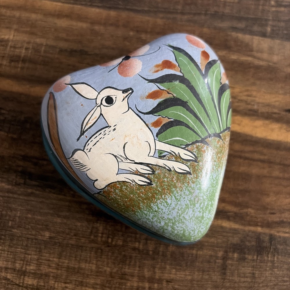Tonala Mexico Heart Trinket Box Rabbit Art