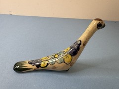 Mexican Hand-painted Tonala Pottery Long Neck Bird Gray Blue Figurine Signed