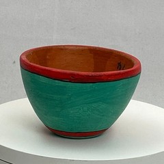 Mexican Tonala Folk Art Bowl Hand Painted Rabbit Signed Belize MAC Small 3″