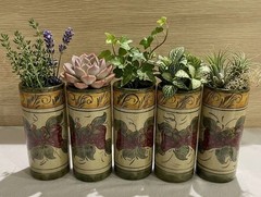 Set Of Six Mexican Pottery Tumblers /bud Vase Hand painted Floral (See Pictures