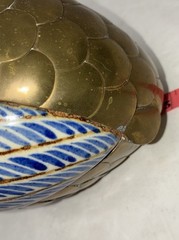 Vintage Sergio Bustamante Quail Mexican Tonala Pottery Brass B Mark 7×5″ *flaw