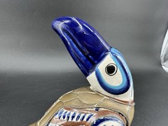 Vintage Handmade Clay Pottery Brass Hand Made Painted Tucan Bird Home Decor