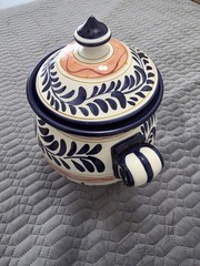 Mexican Inspired Talavera Pottery , Hand Painted Canister, Lg, With Lid!