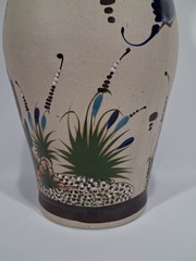 Ken Edwards Tonala stoneware pottery floor vase bird snake butterfly vintage