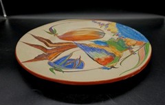 1930s Mexico Folk Art Hand Painted Wall Plate Bird Floral 12½”