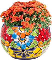 Set of 2 7″ Talavera Green Ceramic Flower Pots for Indoor/Outdoor Plants